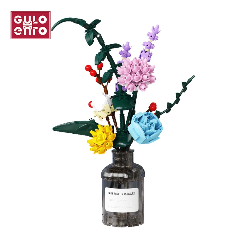 

421 PCS Creative Flower Bouquet Building Blocks Plants Kit With Vase Home Decor Bricks Kids Toys Gifts For Adults Friends Girls