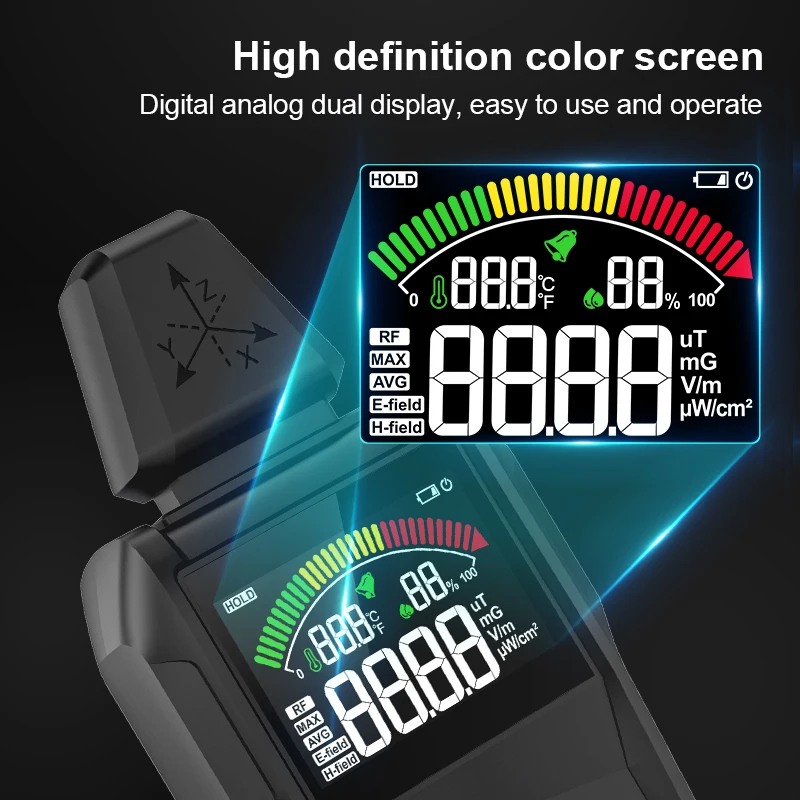 Mestek EMF Meter Electromagnetic High Frequency RF Electric Magnetic Field Radiation Detector Hygrometer Thermometer Dosimeter
