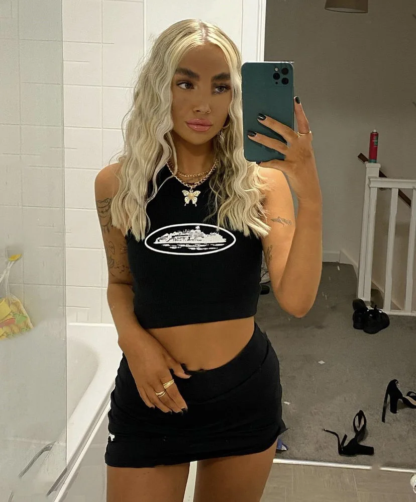 Женский короткий топ без рукавов черный облегающий Топ с круглым вырезом Y2K лето