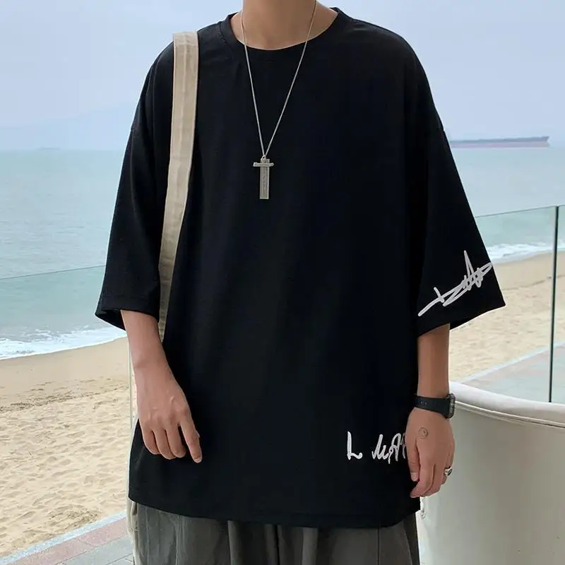 Fashion Solid Color Printed Asymmetrical T-shirt Men