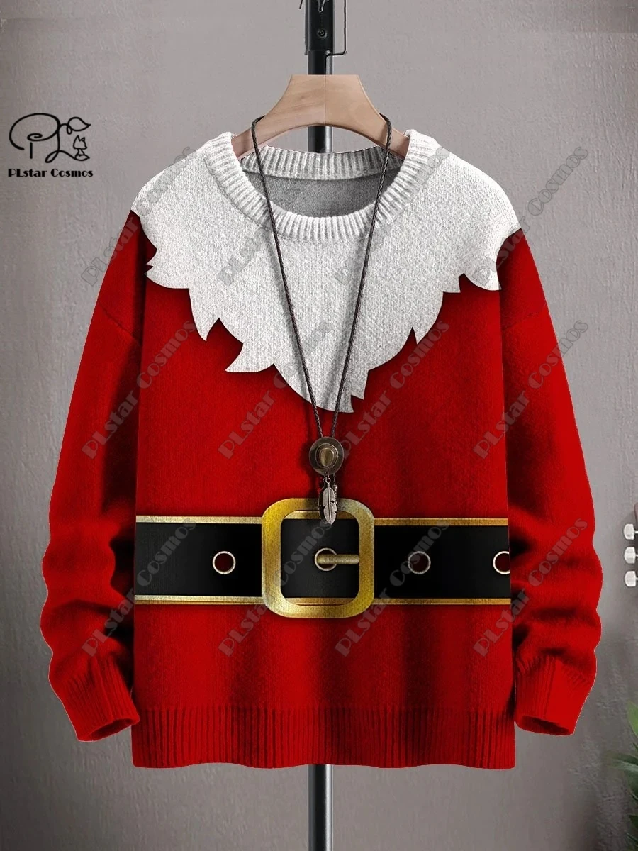 thumbnail image 1 of Suéter feo informal unisex de invierno con impresión 3D, diseño de árbol de Navidad, Papá Noel, copo de nieve, alce y gato, 1 of 4