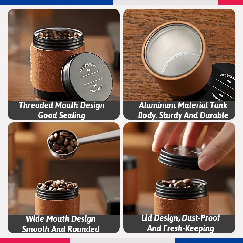 Storage jar Portable Aluminum Coffee Bean Storage Jar Threaded Seal Moisture Proof Compact Multi Functional Freshness Preservation