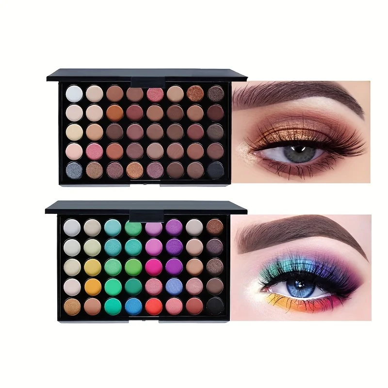 Eyeshadow Palette Set 2pcs 40 Colors with Brush Matte & Pearly Finishes Long-Lasting Non-Fading Shades Glitter Eye Shadow