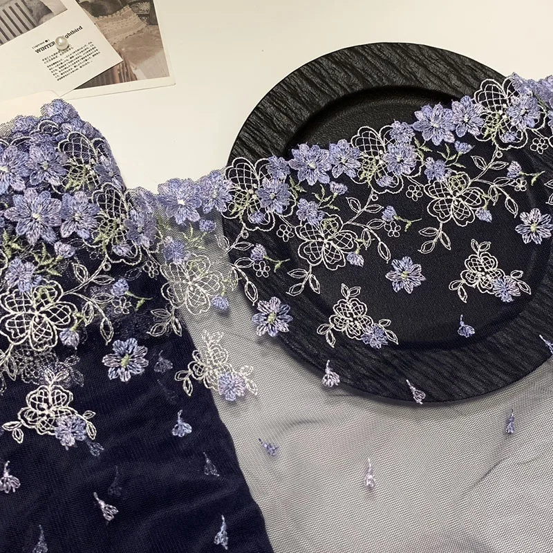 

15 ярдов, кружевная отделка с цветочной вышивкой, сетчатая кружевная ткань для шитья белья, одежды, Ширина 26 см