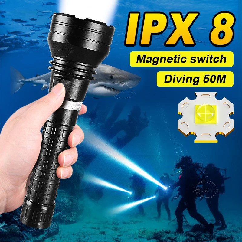 

Профессиональный фонарик высокой яркости для дайвинга IPX8 водонепроницаемый XHP70 светодиодный супер яркий подводный прожектор портативная Лампа 18650 26650