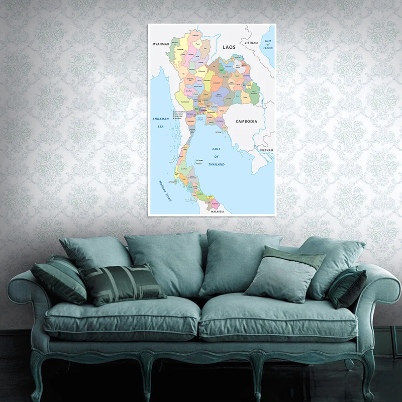 100*150cm The Thailand Map Administrative Map In English Non-woven Canvas Painting Wall Art Poster and Print Home Decoration