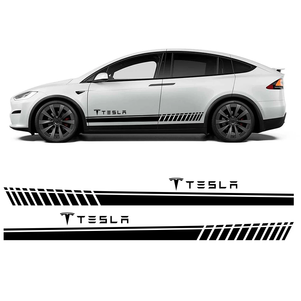 2PCS For Tesla Model 3 S X Y Car Door Side Skirt Long Stripes Stickers Auto  Body Decor Vinyl Film Wrap PVC Decal Accessories