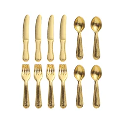 12-Piece Gold and Silver Miniature Dollhouse Cutlery Set (Gold-Type 1)