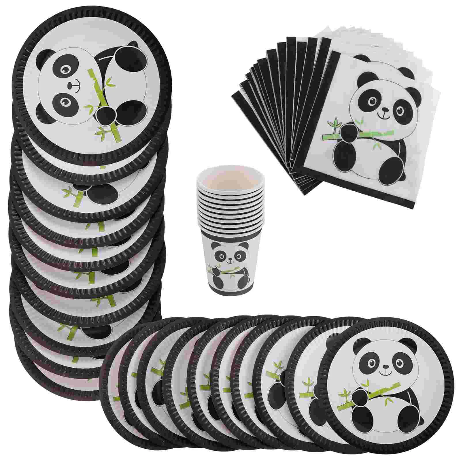 Paper Plates Birthday Panda Tableware Party Dinnerware Cartoon White Adorable Child