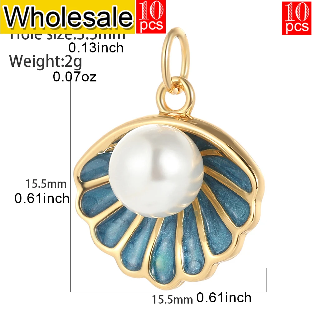 10 stücke Nette Sommer Strand Ozean Stil Kupfer Intarsien Zirkon Kokospalme Muschel Meeresschildkröte Emaille Shell Seestern Anhänger großhandel – Detail 13