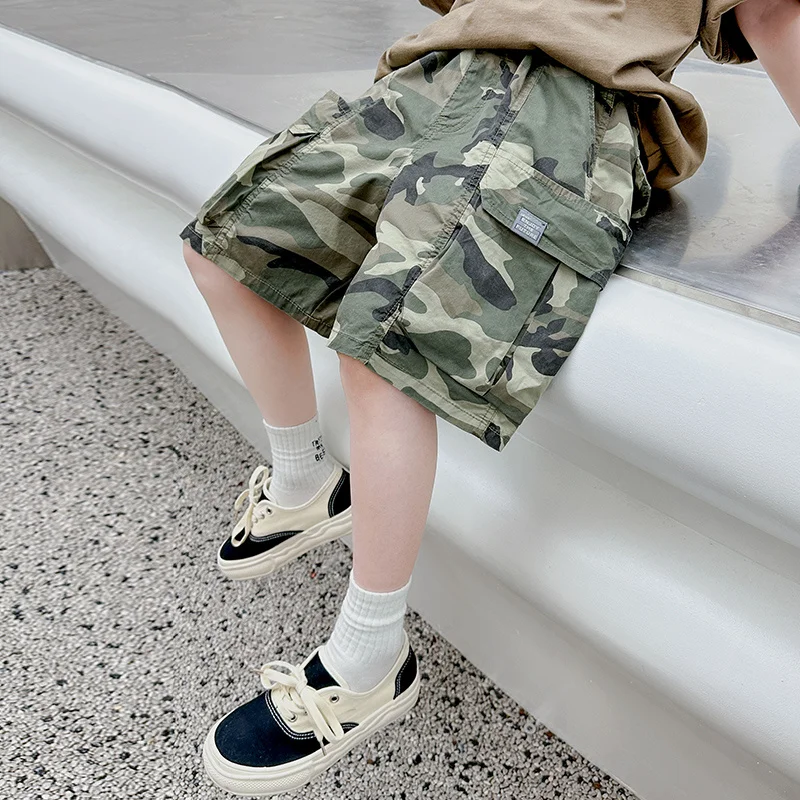 Kids Summer Camouflage Short Tween Boys Casual Clothes Cotton Elastic Waistband Cargo Shorts Pocket Teenage Child