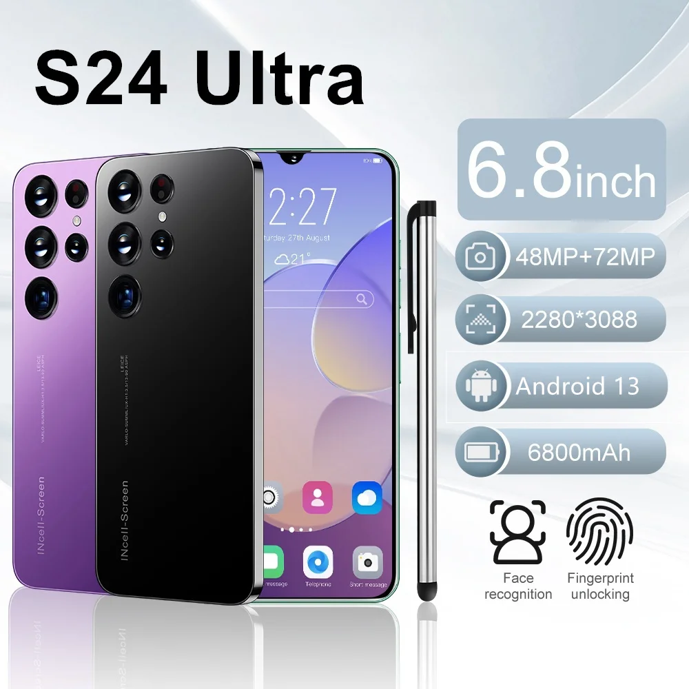 

S24 Ultra Mobile Phones 6.8 HD Screen SmartPhone Original 16G+1T 5G Dual Sim Celulares Android Unlocked 72MP 6800mAh Cell Phone