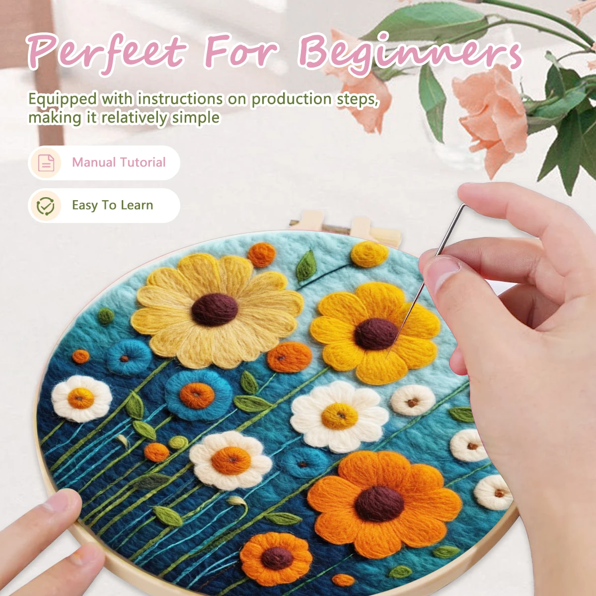 Needle Felting Painting Kits Beginners Pink Animal DIY Wool Needle Felting Kit With Embroidery Home Decors DIY Gift wool felting kit needle felt kit