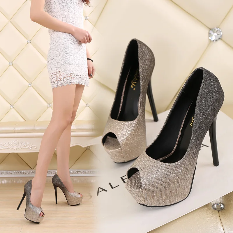 Women Spell Color Sequined Cloth Pumps 2024 Autumn Peep Toe High Heels Woman Wedding Rosy Red Party Fashion Platform Shoes 34-40