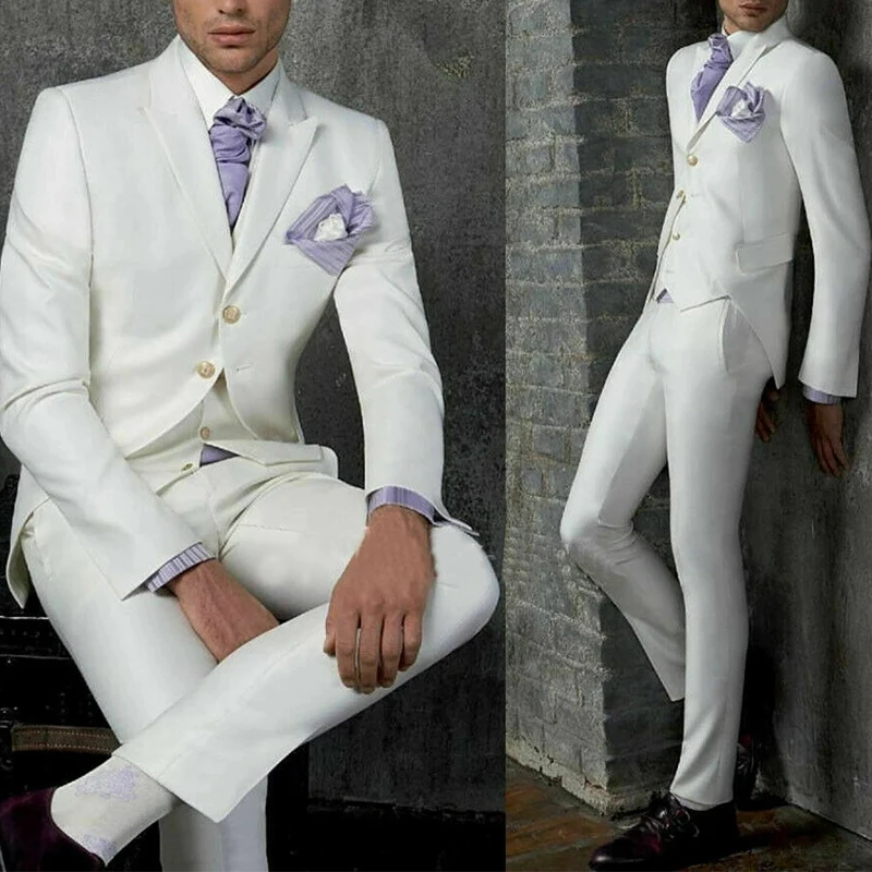 2024 New Fashion Slim White Men's Wedding Tuxedos Business Suits Two Bottom Men Suits 3 Pieces(Jacket+Pant+Vest)trajes de hombre