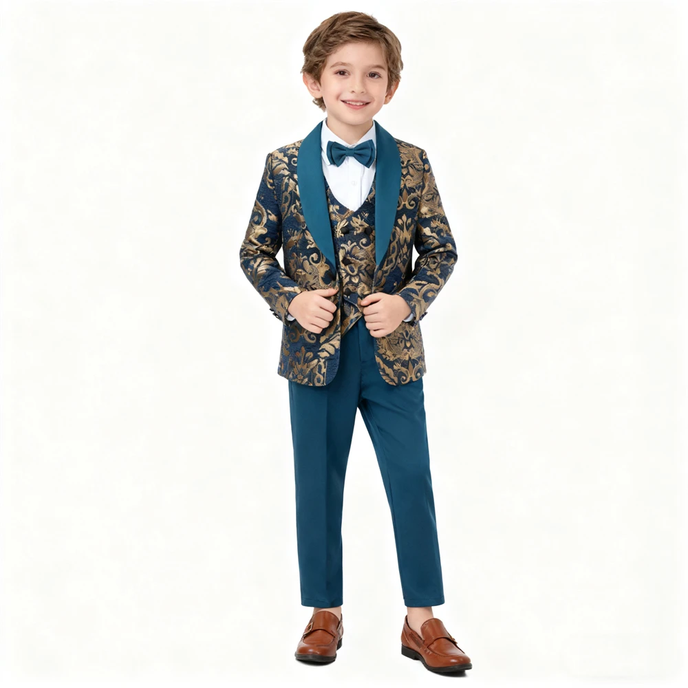 طقم بدلة مطرزة باللون الذهبي من DTLumika للأولاد م...