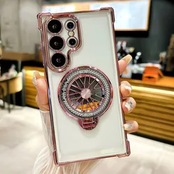 Luxury Plating Shockproof Case with Rotating Gyro Bracket and Magnetic Cover - Galaxy S20 FE (Pink)