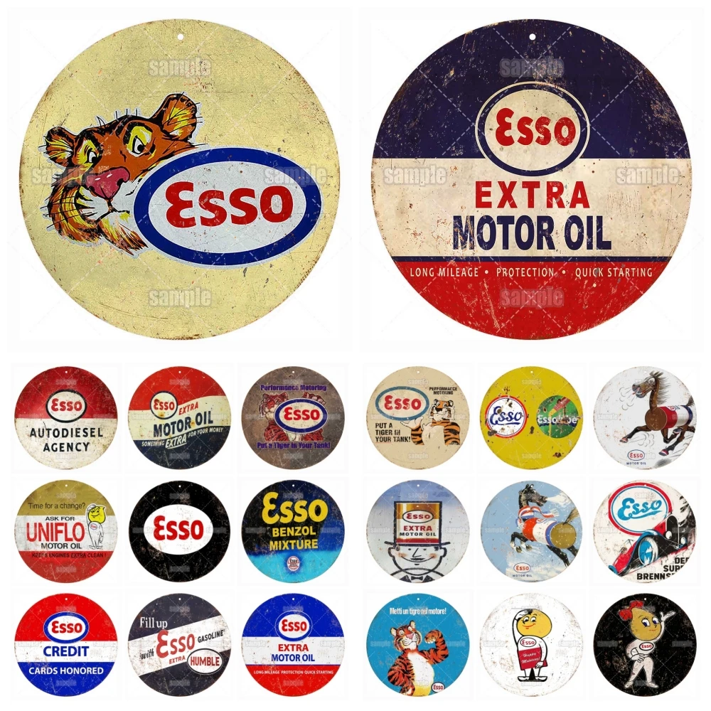 Plaque étain Vintage Plaque Décorative Métal Vintage ESSO Motor Oil - 20x30 Cm, Style Garage Rétro, Mur Ou Table Décoration Murale Rétro 20x30 Cm Vieilli