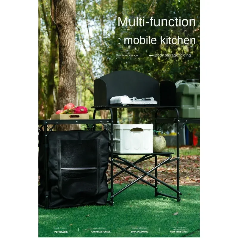 

Outdoor Multifunctional Mobile Kitchen, Camping, Picnics, Parties, Aluminum Alloy Folding Dining Table with Storage Cabinet