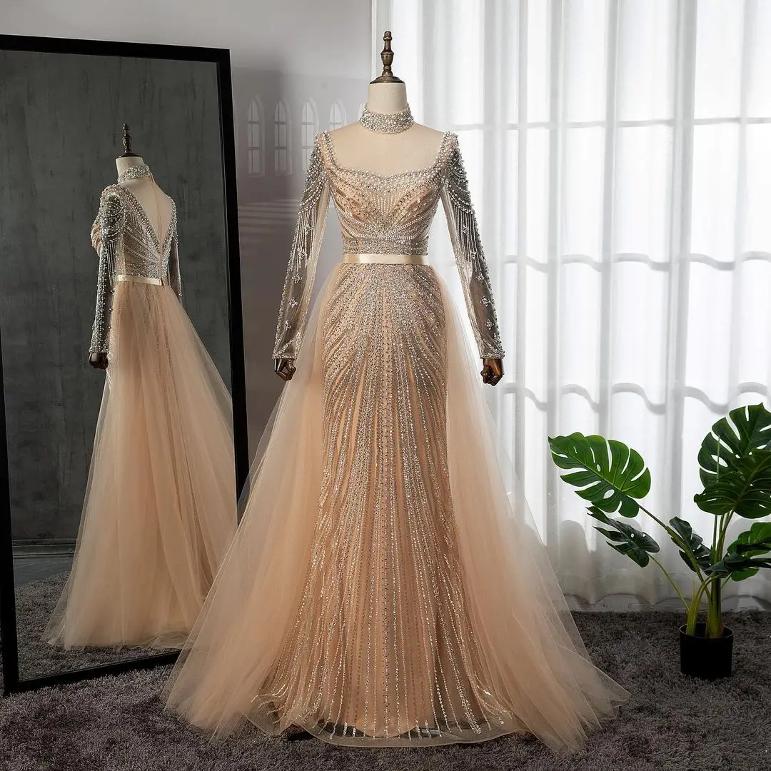 Nude Muslim Mermaid Elegant Evening Dresses Gowns 2023 Beaded Tassel Luxury For Women Party BLA71533 Serene Hill