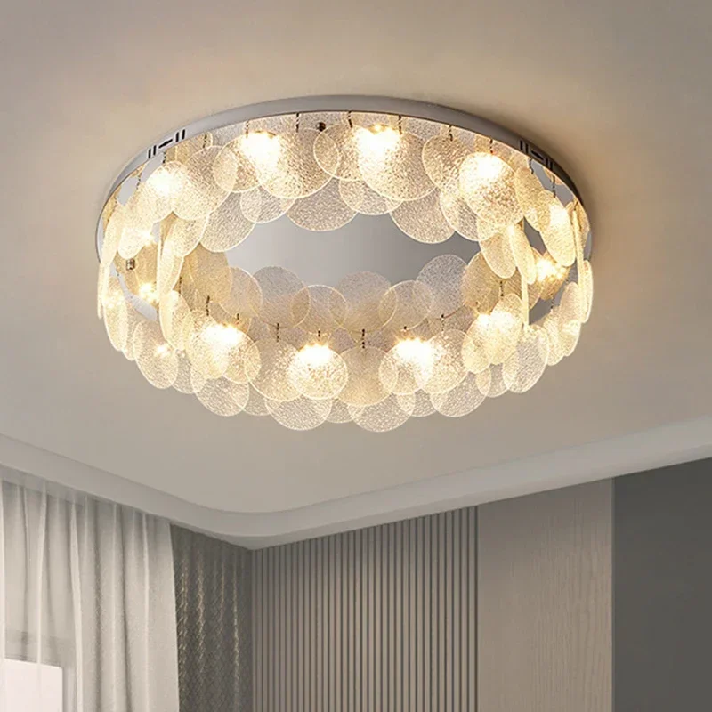 

Modern Minimalist Round Glass Ceiling Lamp Study Bedroom Crystal Led Indoor Lighting For Home Living Room Decoration