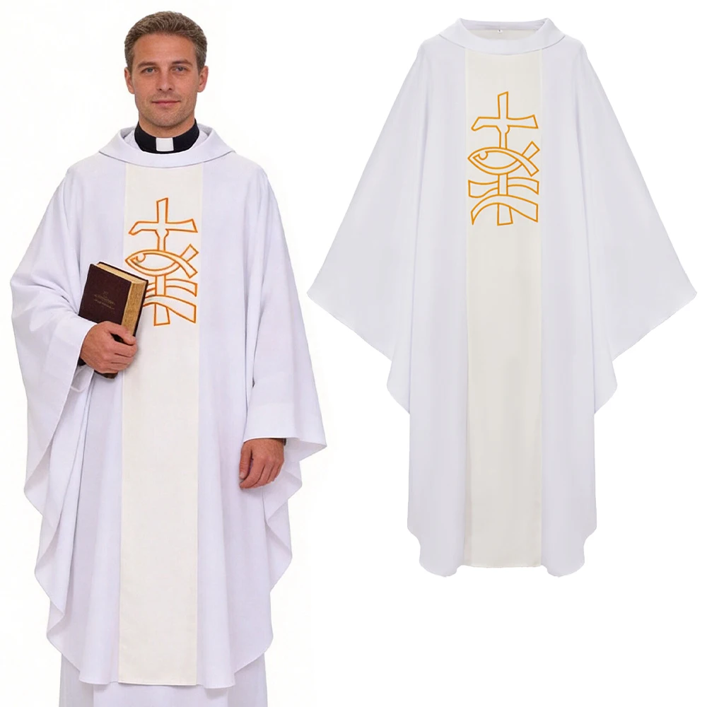 Abito da Sacerdote, Veste Religiosa Cattolica, Mantello da Pastore Cristo, Veste da Massa per Uomo, Abito Stampato, Costumi di Halloween
