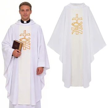 Abito da Sacerdote, Veste Religiosa Cattolica, Mantello da Pastore Cristo, Veste da Massa per Uomo, Abito Stampato, Costumi di Halloween