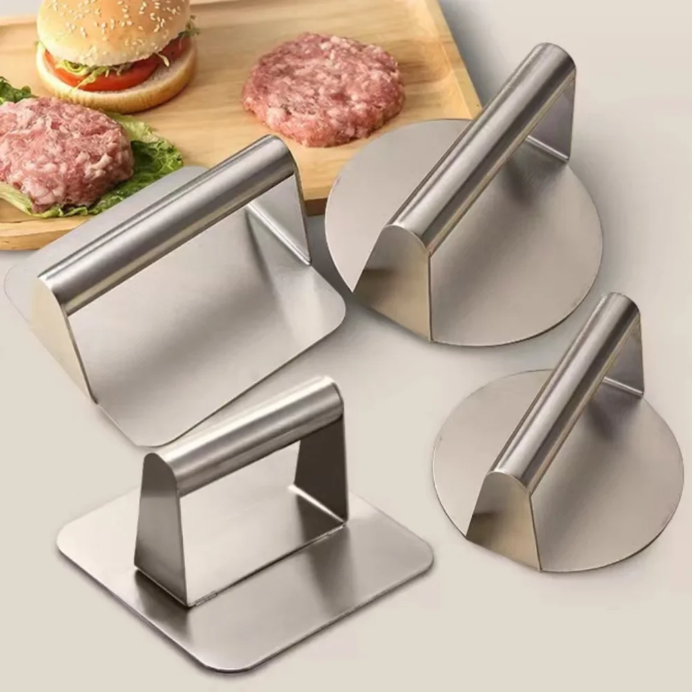Stainless Steel Burger Press Round Square Burger Smasher Non-Stick Smooth Grill Meat Press for Hamburger Flat Top Cooking kitchen utensils
