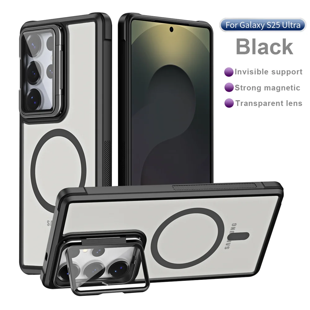 Magnetic Matte Foldable Case with Glass Lens Stand and Wireless Charging Compatibility