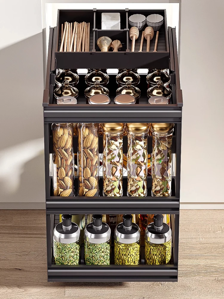 Seasoning drawer type pull basket, kitchen cabinet, condiment rack, built-in pull basket