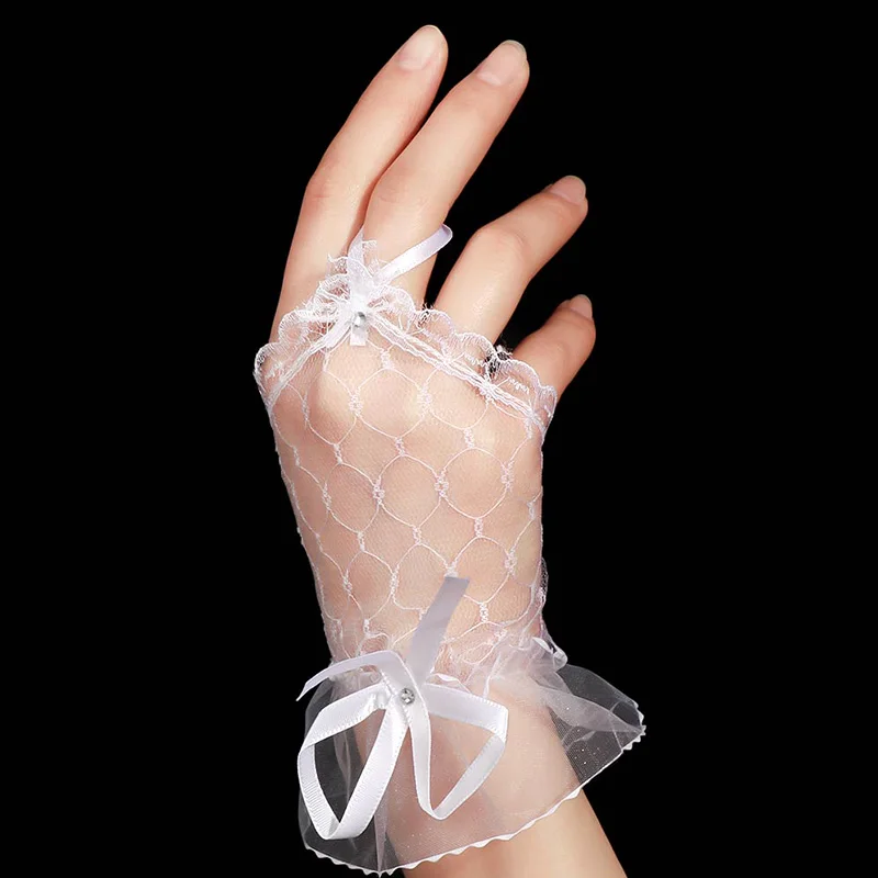 Wedding Bridal Gloves Black Red White Short Lace Gloves Transparent Fingerless Elegant Bridal Hand Wedding Party Accessories