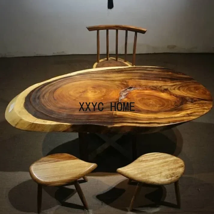 New Industrial Style Kitchen Natural Shape Top Live Edge Walnut Large Rustic Wood Restaurant Dining Coffee Table