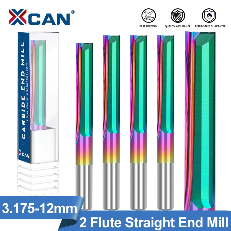 

XCAN Milling Cutter 2 Flute Straight End Mill Upgrade Coated CNC Router Bit for Wood MDF PVC 3.175mm 4mm 6mm 8mm 10mm 12mm