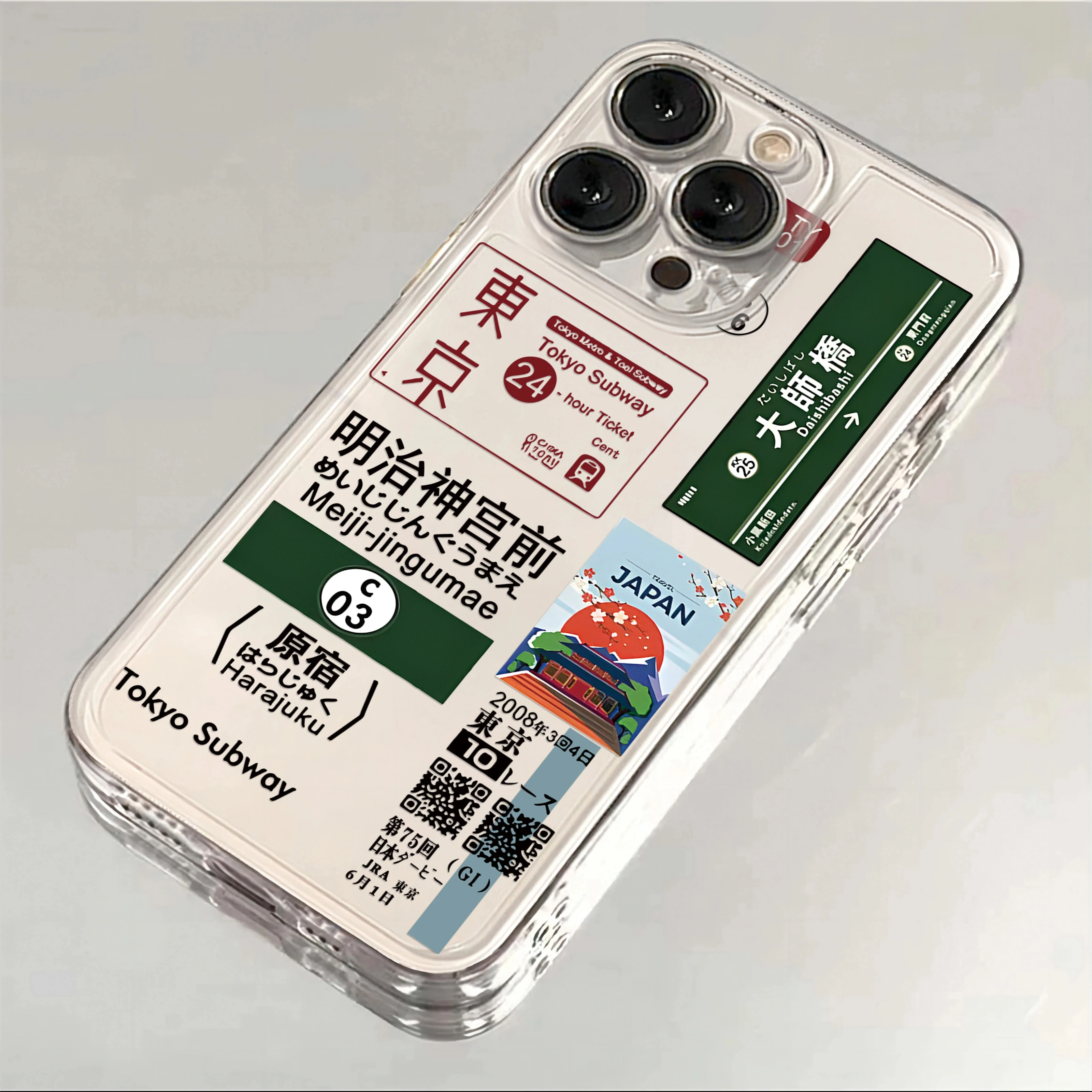 Japan Skyline Clear Phone Case with Kanagawa Label Design