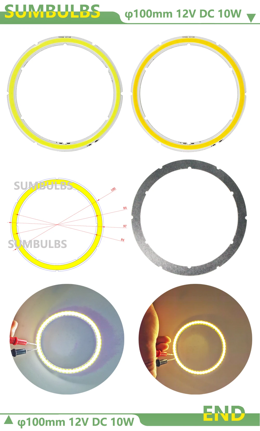 2W-12W Angel Eyes COB Light Source Annual Shape 12V DC 20mm-120mm Ring LED Chip Cold Warm White Light Source for DIY Car Bulb