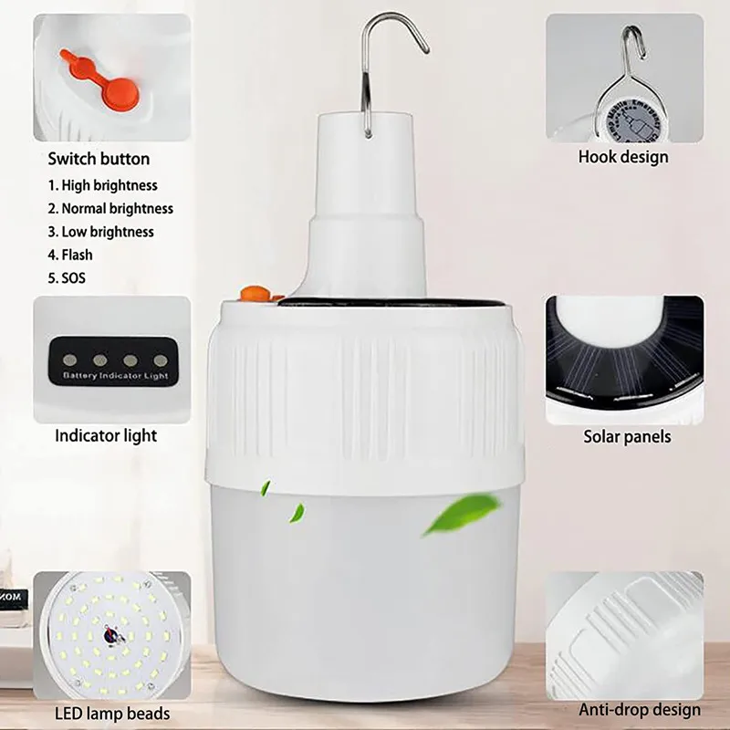 80/100W Portable Lanterns Camping Lamp Rechargeable Emergency Light Outdoor Tente Familiale Camping LED Light Bulb Solar Lamp
