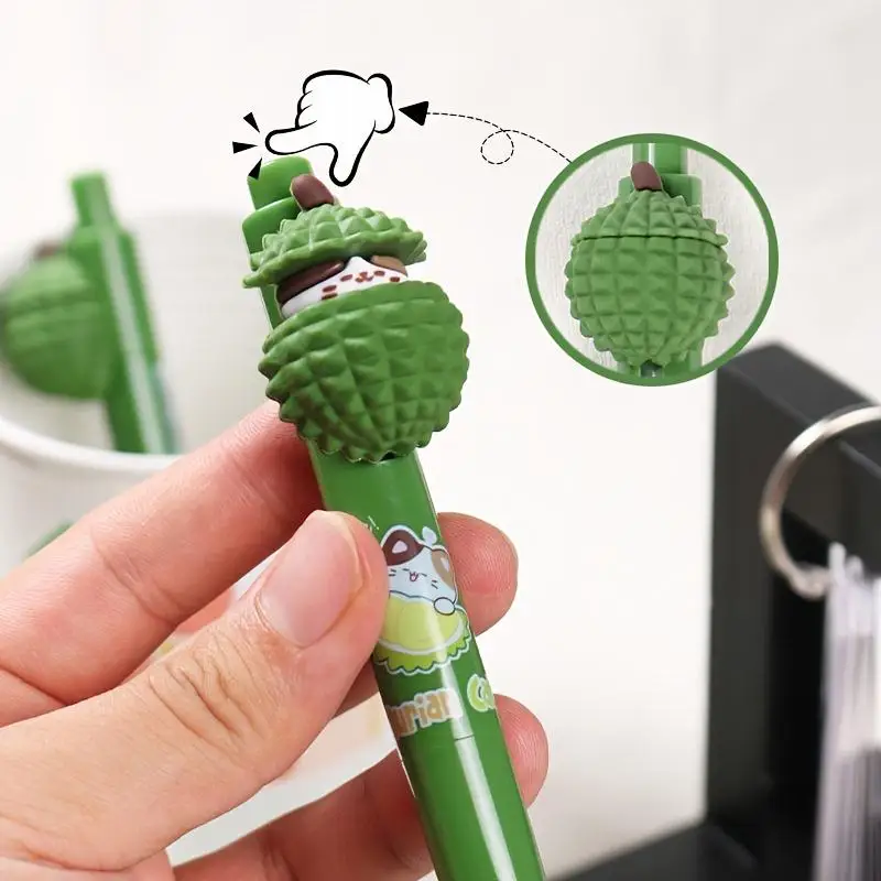 귀여운 0.5mm 검정 잉크 서명펜 카와이 두리안 누르면 고양이가 나오는 젤 펜 문구 선물 필기 용품