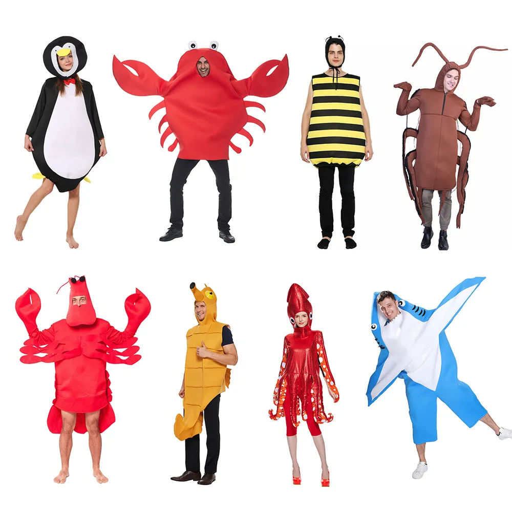 

Костюм на Хэллоуин Reneecho для взрослых, смешные костюмы животных, Акула, кальмар, пчела, косплей, наряд на карнавал Purim, платье, один размер
