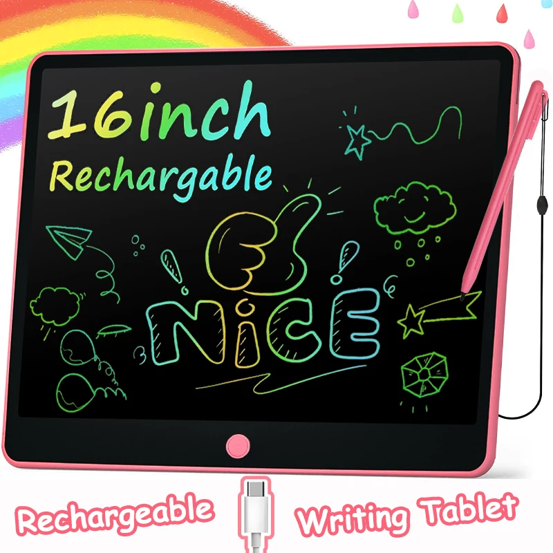 Tablette de dessin rechargeable de 16 pouces, tablette d'écriture, tableau magique pour enfants, tableau familial/de bureau, jouets de voyage pour enfants, cadeaux 1