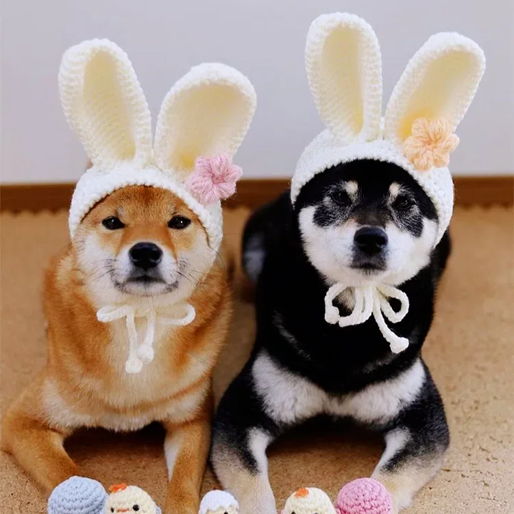 Hot Sale Hand Crochet Cute Little White Rabbit Ear Pet Dog or Cat Dress Up Hat