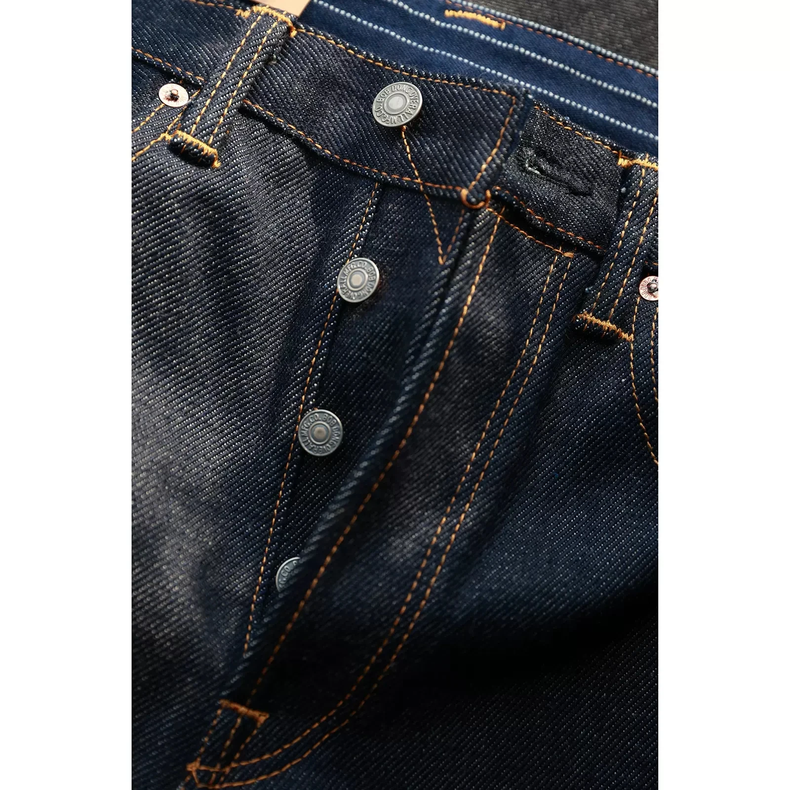 BOB DONG 22oz Men's Buckle Back Jeans Pocket Designs Rigid Selvedge Denim Pants 3