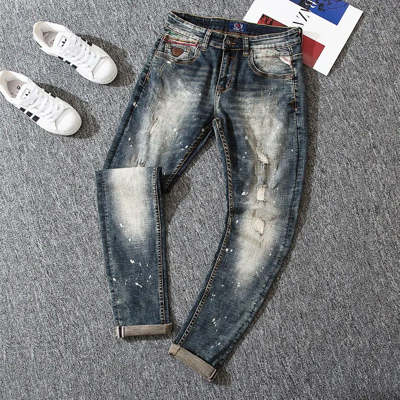 Уличные модные мужские джинсы в стиле ретро