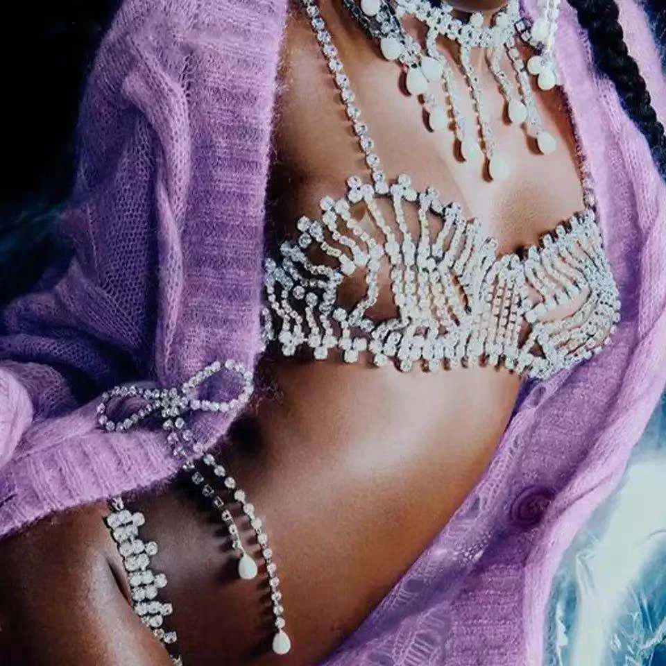 Fashion luxury shiny crystal bra underwear chain bra necklace women's  jewelry multi-row rhinestone bra vest top bra accessories - AliExpress