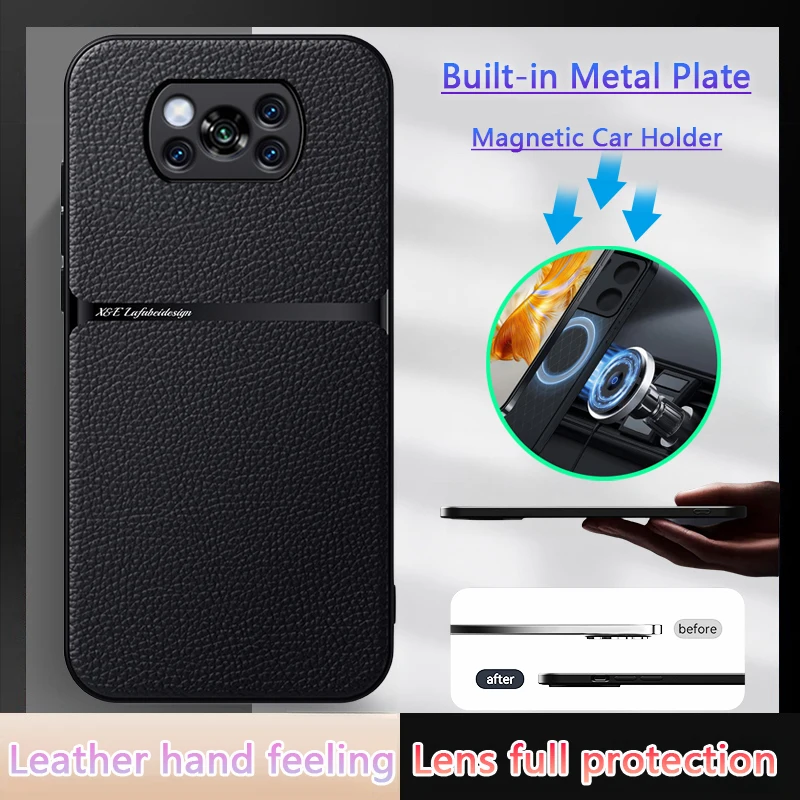 For Xiaomi Poco X3 Pro Case Magnetic Car Holder Leather Phone Case