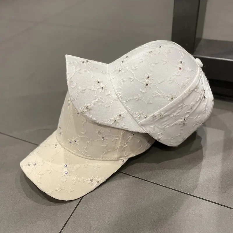 Baseball Cap Elegant Rhinestone Sun Duck Tongue Cap Fashionable and Versatile Summer Women's Flower Sunscreen Hat