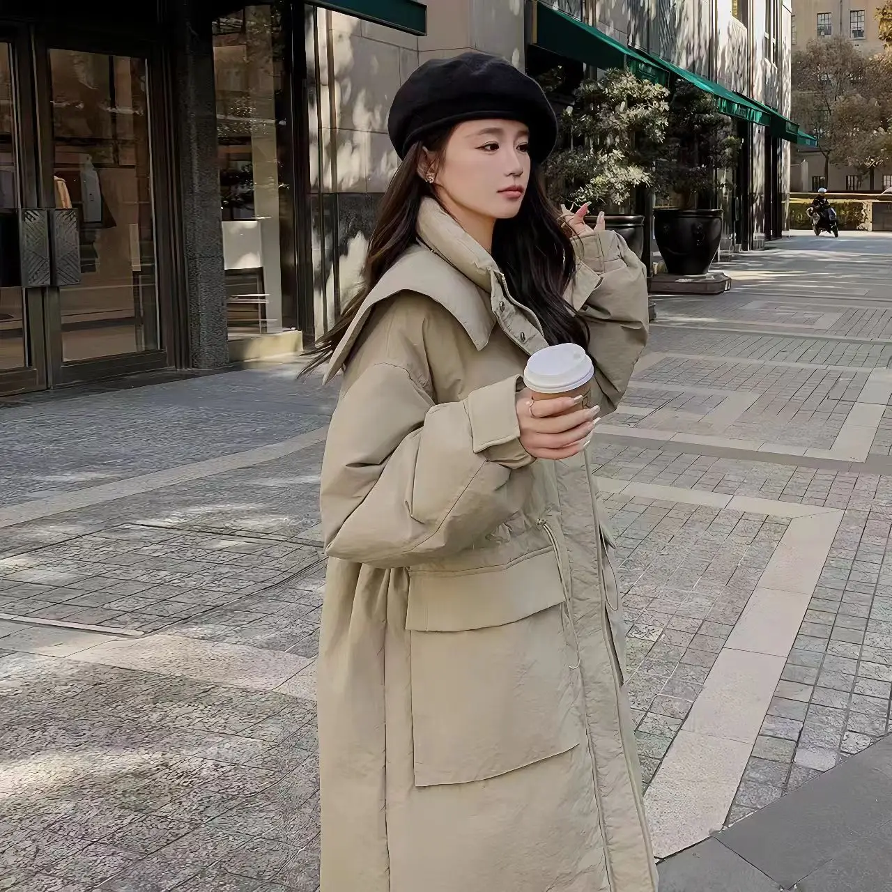 Sailor Collar for Women's Duck Down Jackets,Adjustable Waist Long Coats,England Style,Zipper ,Female Clothing Winter,New,2023