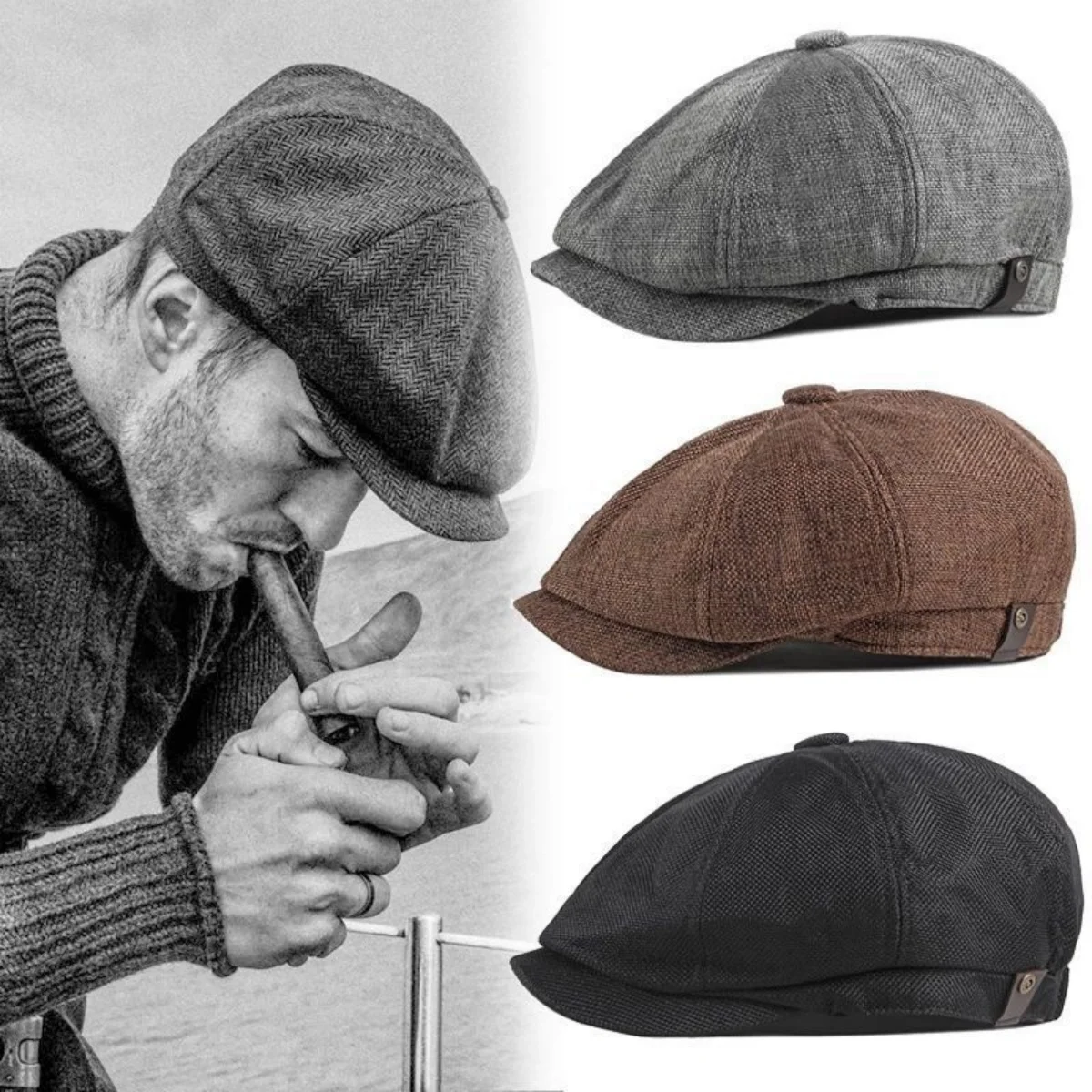 Men's Octagonal Hat Retro Newsboy Caps Men British Painters Hats Autumn Winter Berets Herringbone Flat Cap Hip Hop Berets Gorras