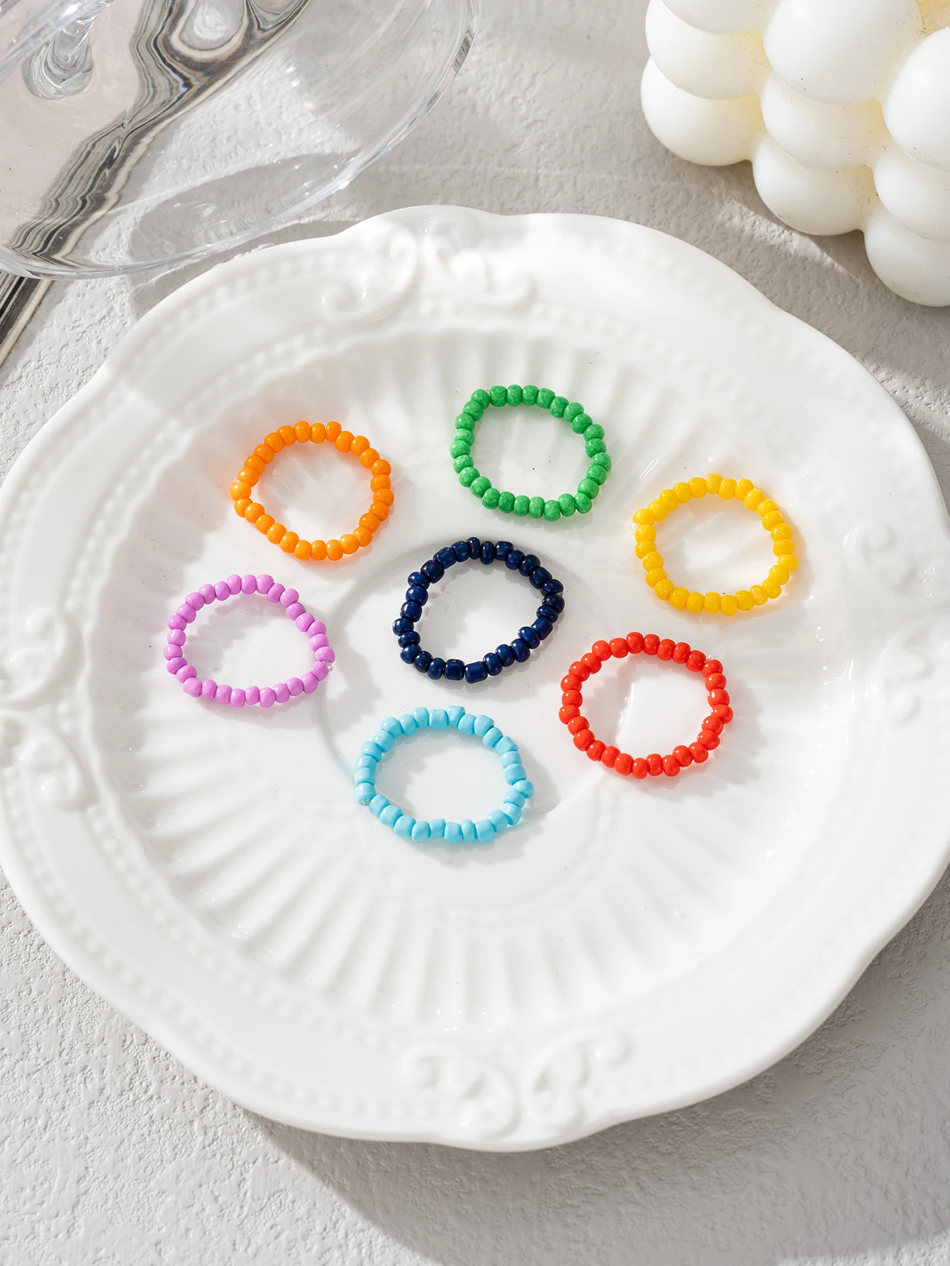 Handmade Beads Elastic Folded Ring Jewelry Womens