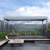 Aluminum pergola, rainproof, electrically adjustable gazebo, electric louvered awning, outdoor patio sunshade. 5