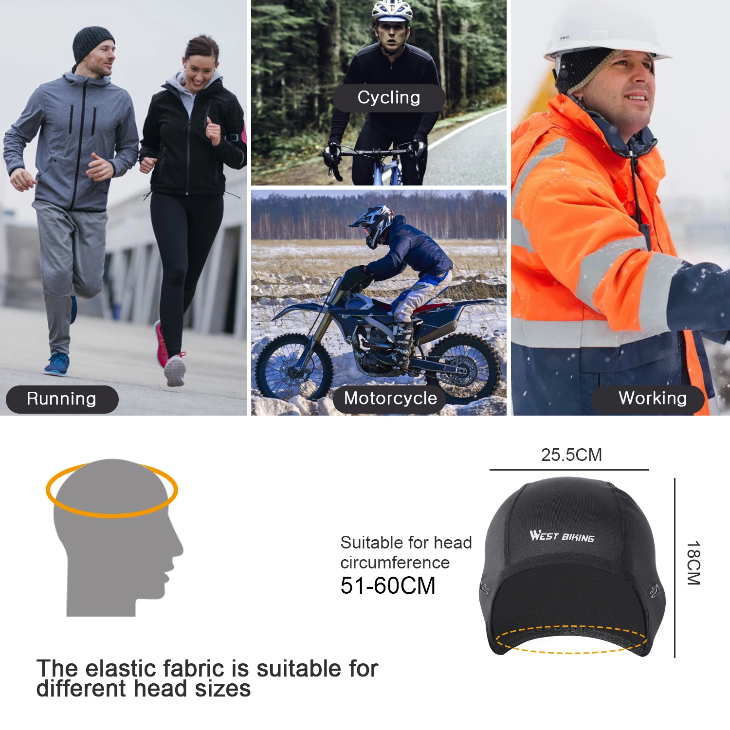 WEST BIKING Thermal Cycling Cap Men Women Windproof Winter Sports Skull Cap Helmet Liner Running Skiing Motorcycle MTB Bike Hat 6